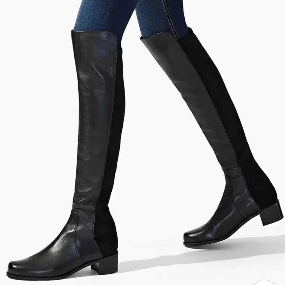 Stuart Weitzman Reserve Black Leather Over the Knee Boots Size - Picture 2 of 12